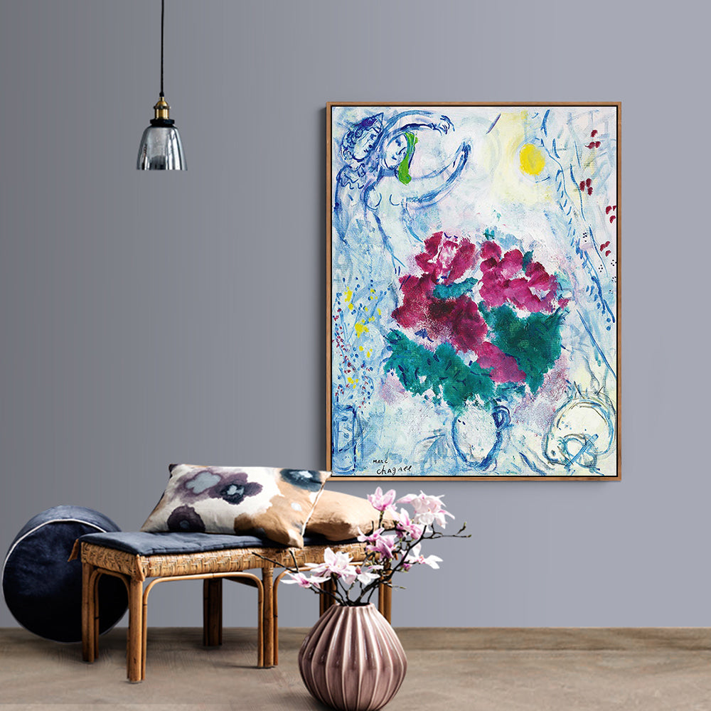 INVIN ART Framed Canvas Giclee Print Art Flower#23 by Marc Chagall Wall Art Living Room Home Office Decorations