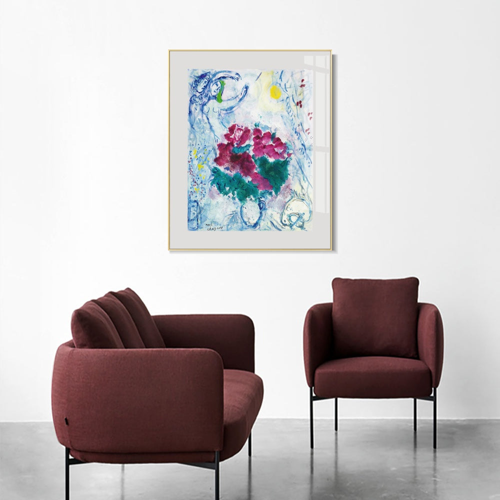 INVIN ART Mental Framed Canvas Giclee Print Art Flower 7 by Marc Chagall Wall Art Living Room Home Office Decorations