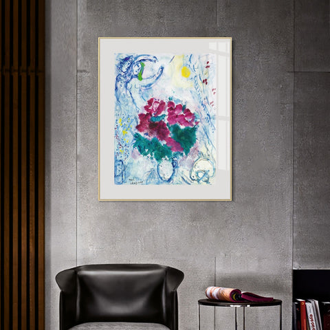 INVIN ART Mental Framed Canvas Giclee Print Art Flower 7 by Marc Chagall Wall Art Living Room Home Office Decorations