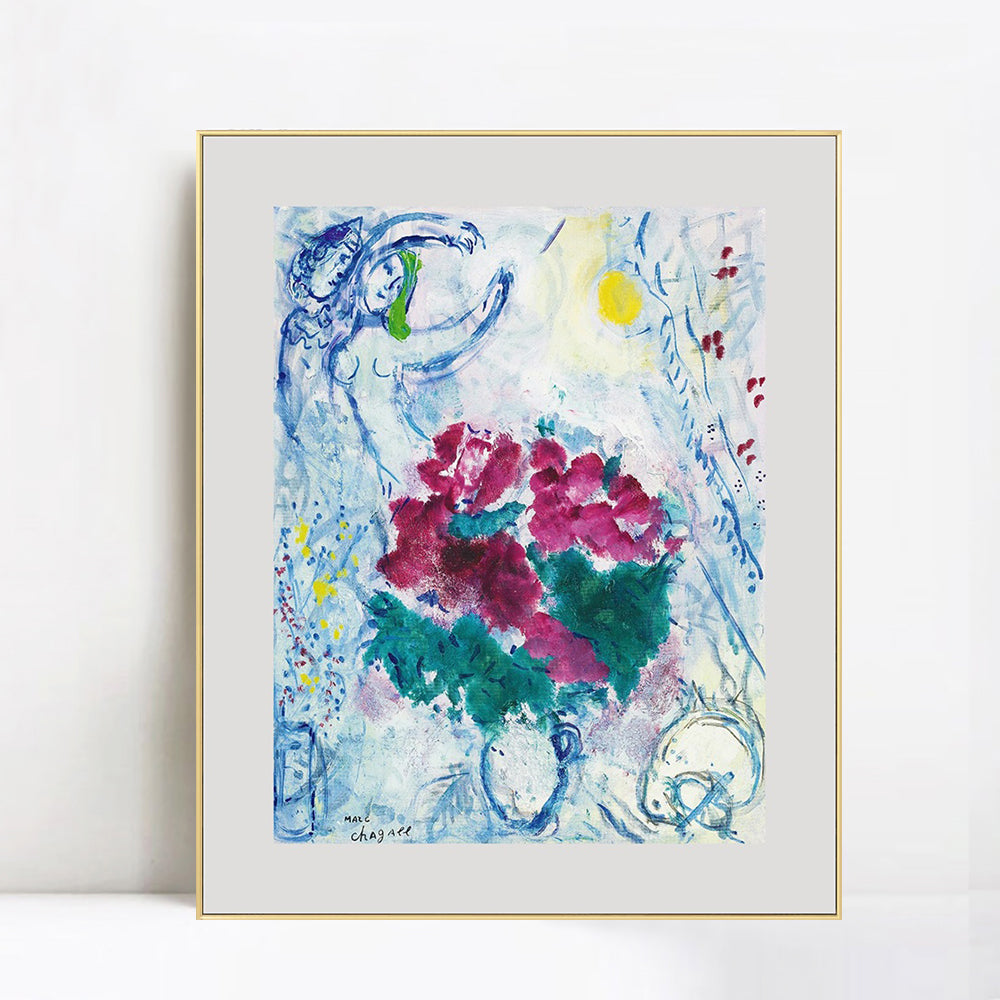 INVIN ART Mental Framed Canvas Giclee Print Art Flower 7 by Marc Chagall Wall Art Living Room Home Office Decorations