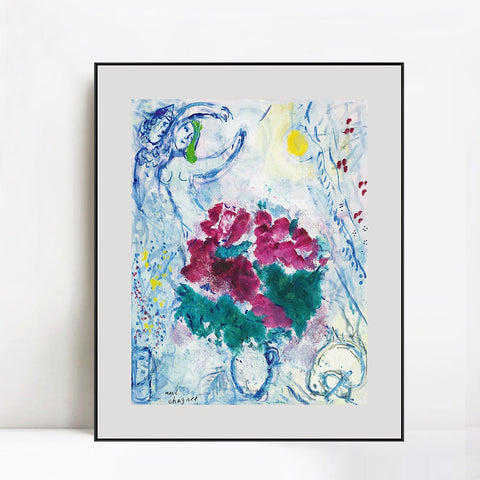 INVIN ART Mental Framed Canvas Giclee Print Art Flower 7 by Marc Chagall Wall Art Living Room Home Office Decorations