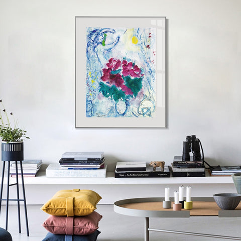 INVIN ART Mental Framed Canvas Giclee Print Art Flower 7 by Marc Chagall Wall Art Living Room Home Office Decorations