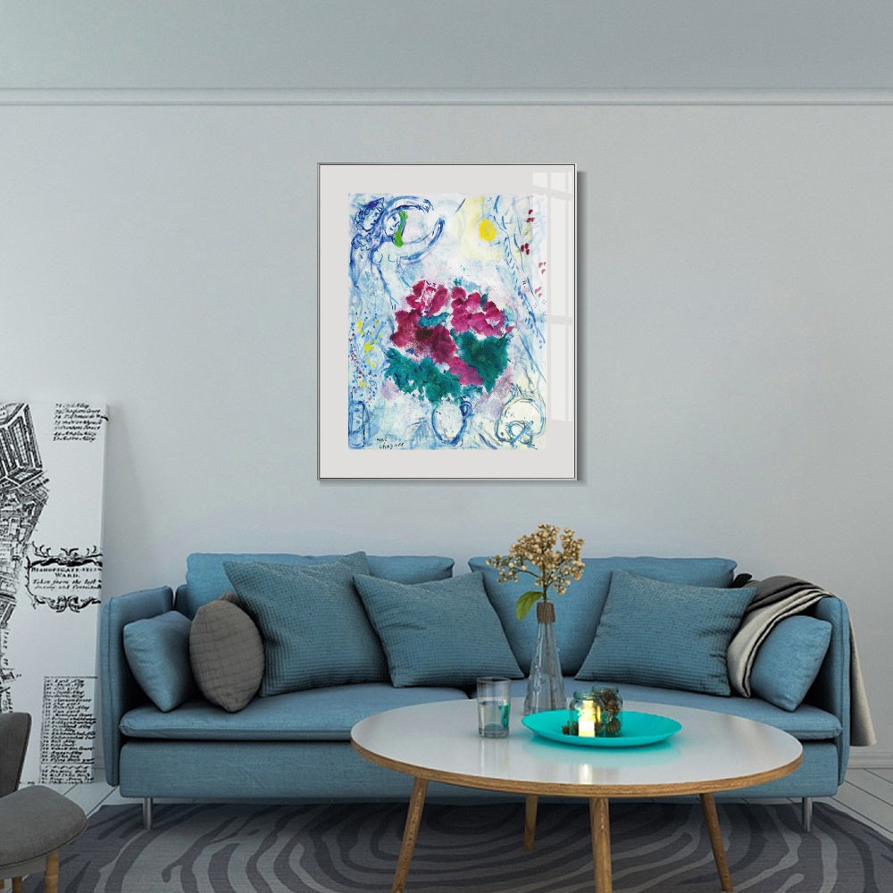 INVIN ART Mental Framed Canvas Giclee Print Art Flower 7 by Marc Chagall Wall Art Living Room Home Office Decorations