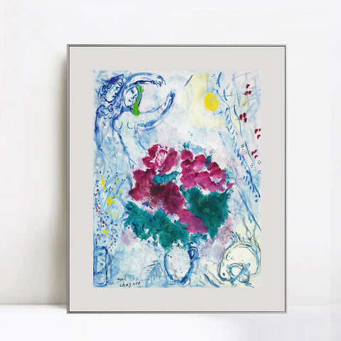 INVIN ART Mental Framed Canvas Giclee Print Art Flower 7 by Marc Chagall Wall Art Living Room Home Office Decorations