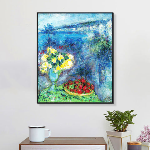 INVIN ART Framed Canvas Giclee Print Art Flower and Fruit by Marc Chagall Wall Art Living Room Home Office Decorations