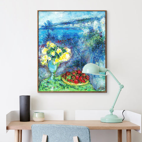 INVIN ART Framed Canvas Giclee Print Art Flower and Fruit by Marc Chagall Wall Art Living Room Home Office Decorations