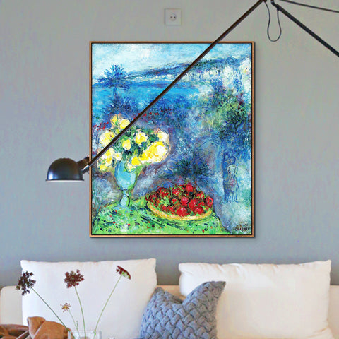 INVIN ART Framed Canvas Giclee Print Art Flower and Fruit by Marc Chagall Wall Art Living Room Home Office Decorations