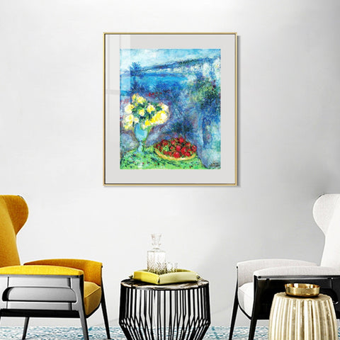 INVIN ART Mental Framed Canvas Giclee Print Art Flower and fruit by Marc Chagall Wall Art Living Room Home Office Decorations