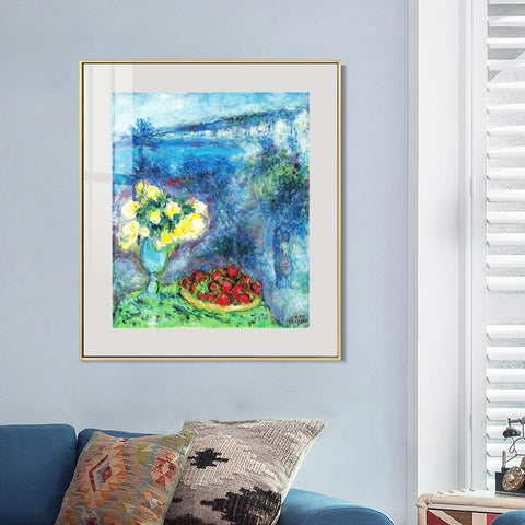 INVIN ART Mental Framed Canvas Giclee Print Art Flower and fruit by Marc Chagall Wall Art Living Room Home Office Decorations