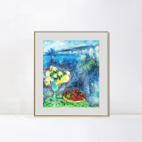 INVIN ART Mental Framed Canvas Giclee Print Art Flower and fruit by Marc Chagall Wall Art Living Room Home Office Decorations