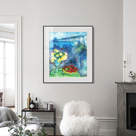 INVIN ART Mental Framed Canvas Giclee Print Art Flower and fruit by Marc Chagall Wall Art Living Room Home Office Decorations