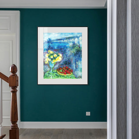 INVIN ART Mental Framed Canvas Giclee Print Art Flower and fruit by Marc Chagall Wall Art Living Room Home Office Decorations