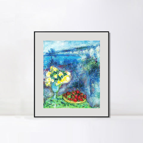 INVIN ART Mental Framed Canvas Giclee Print Art Flower and fruit by Marc Chagall Wall Art Living Room Home Office Decorations