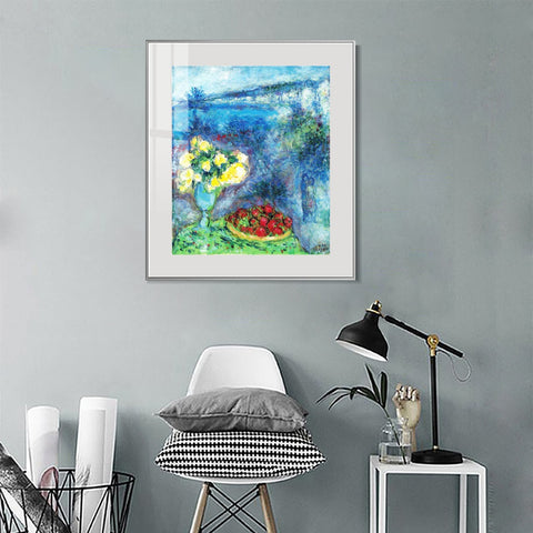 INVIN ART Mental Framed Canvas Giclee Print Art Flower and fruit by Marc Chagall Wall Art Living Room Home Office Decorations