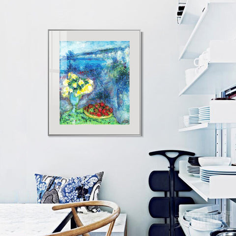 INVIN ART Mental Framed Canvas Giclee Print Art Flower and fruit by Marc Chagall Wall Art Living Room Home Office Decorations
