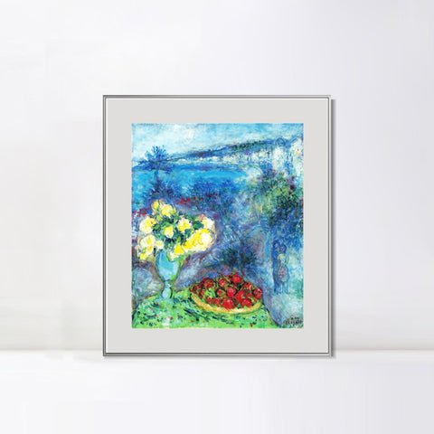 INVIN ART Mental Framed Canvas Giclee Print Art Flower and fruit by Marc Chagall Wall Art Living Room Home Office Decorations