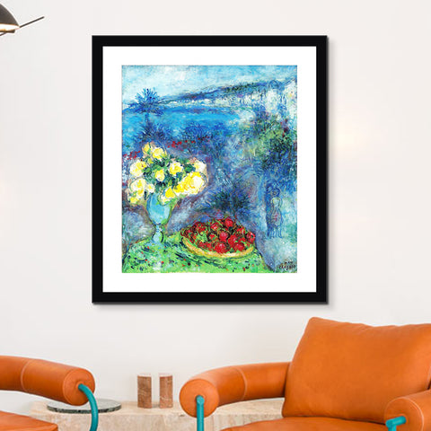 INVIN ART Framed Canvas Giclee Print Art Flower and Fruit by Marc Chagall Wall Art Living Room Home Office Decorations