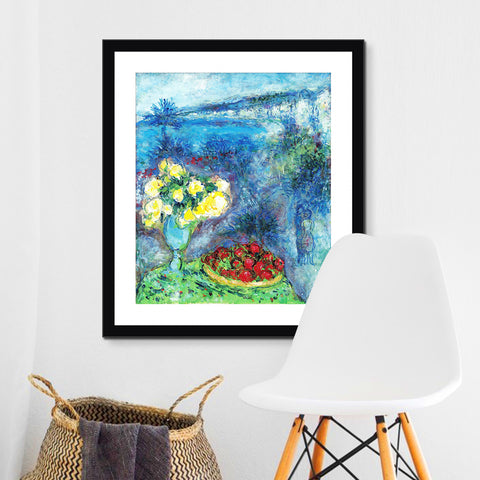 INVIN ART Framed Canvas Giclee Print Art Flower and Fruit by Marc Chagall Wall Art Living Room Home Office Decorations