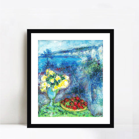 INVIN ART Framed Canvas Giclee Print Art Flower and Fruit by Marc Chagall Wall Art Living Room Home Office Decorations