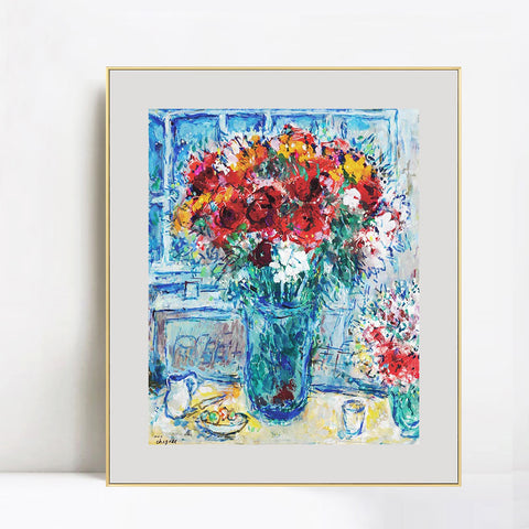 INVIN ART Mental Framed Canvas Giclee Print Art Flower 8 by Marc Chagall Wall Art Living Room Home Office Decorations