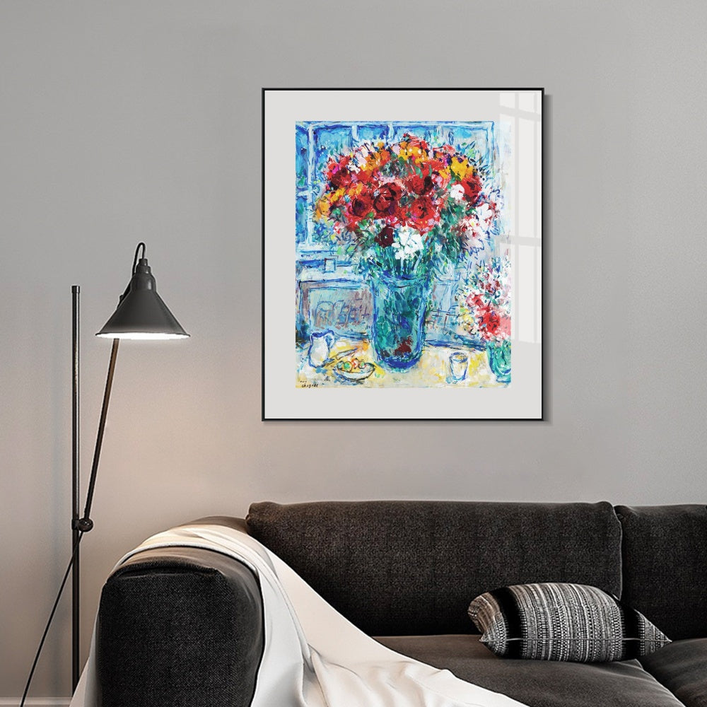 INVIN ART Mental Framed Canvas Giclee Print Art Flower 8 by Marc Chagall Wall Art Living Room Home Office Decorations