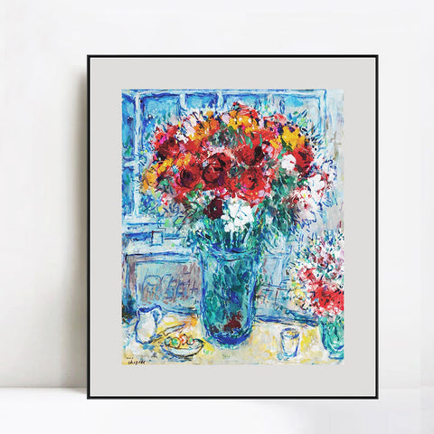 INVIN ART Mental Framed Canvas Giclee Print Art Flower 8 by Marc Chagall Wall Art Living Room Home Office Decorations