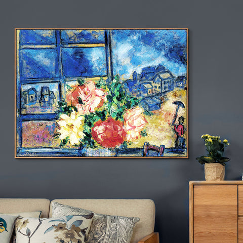 INVIN ART Framed Canvas Giclee Print Art Flower#13 by Marc Chagall Wall Art Living Room Home Office Decorations