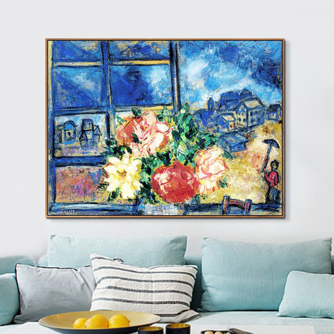INVIN ART Framed Canvas Giclee Print Art Flower#13 by Marc Chagall Wall Art Living Room Home Office Decorations