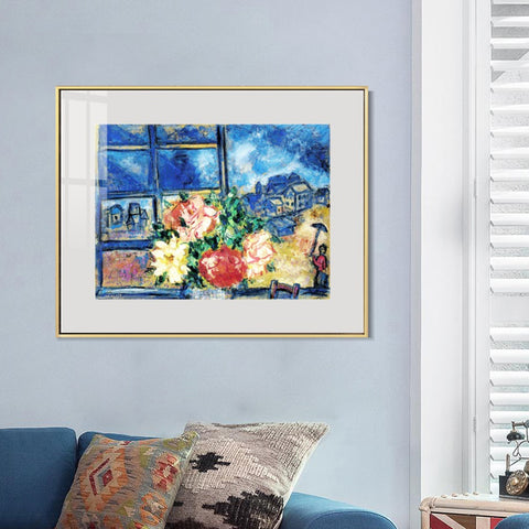 INVIN ART Mental Framed Canvas Giclee Print Art Flower 13 by Marc Chagall Wall Art Living Room Home Office Decorations