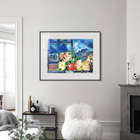 INVIN ART Mental Framed Canvas Giclee Print Art Flower 13 by Marc Chagall Wall Art Living Room Home Office Decorations