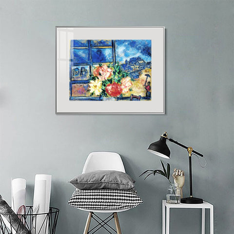 INVIN ART Mental Framed Canvas Giclee Print Art Flower 13 by Marc Chagall Wall Art Living Room Home Office Decorations