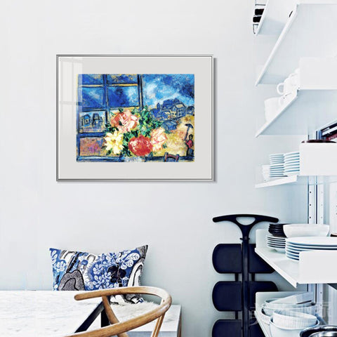 INVIN ART Mental Framed Canvas Giclee Print Art Flower 13 by Marc Chagall Wall Art Living Room Home Office Decorations