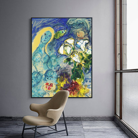 INVIN ART Framed Canvas Giclee Print Art Flower#9 by Marc Chagall Wall Art Living Room Home Office Decorations