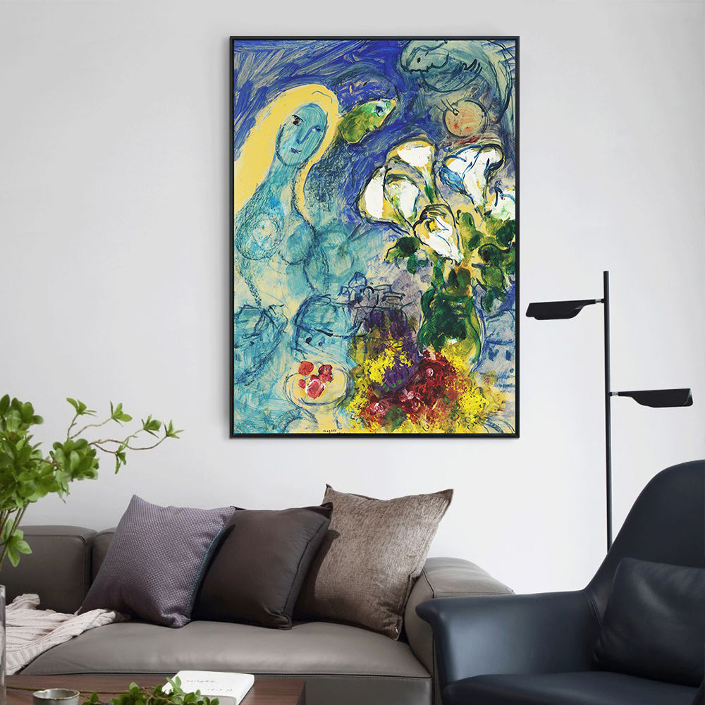 INVIN ART Framed Canvas Giclee Print Art Flower#9 by Marc Chagall Wall Art Living Room Home Office Decorations