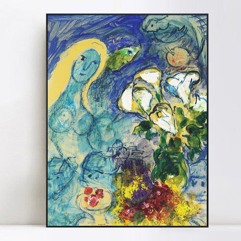INVIN ART Framed Canvas Giclee Print Art Flower#9 by Marc Chagall Wall Art Living Room Home Office Decorations