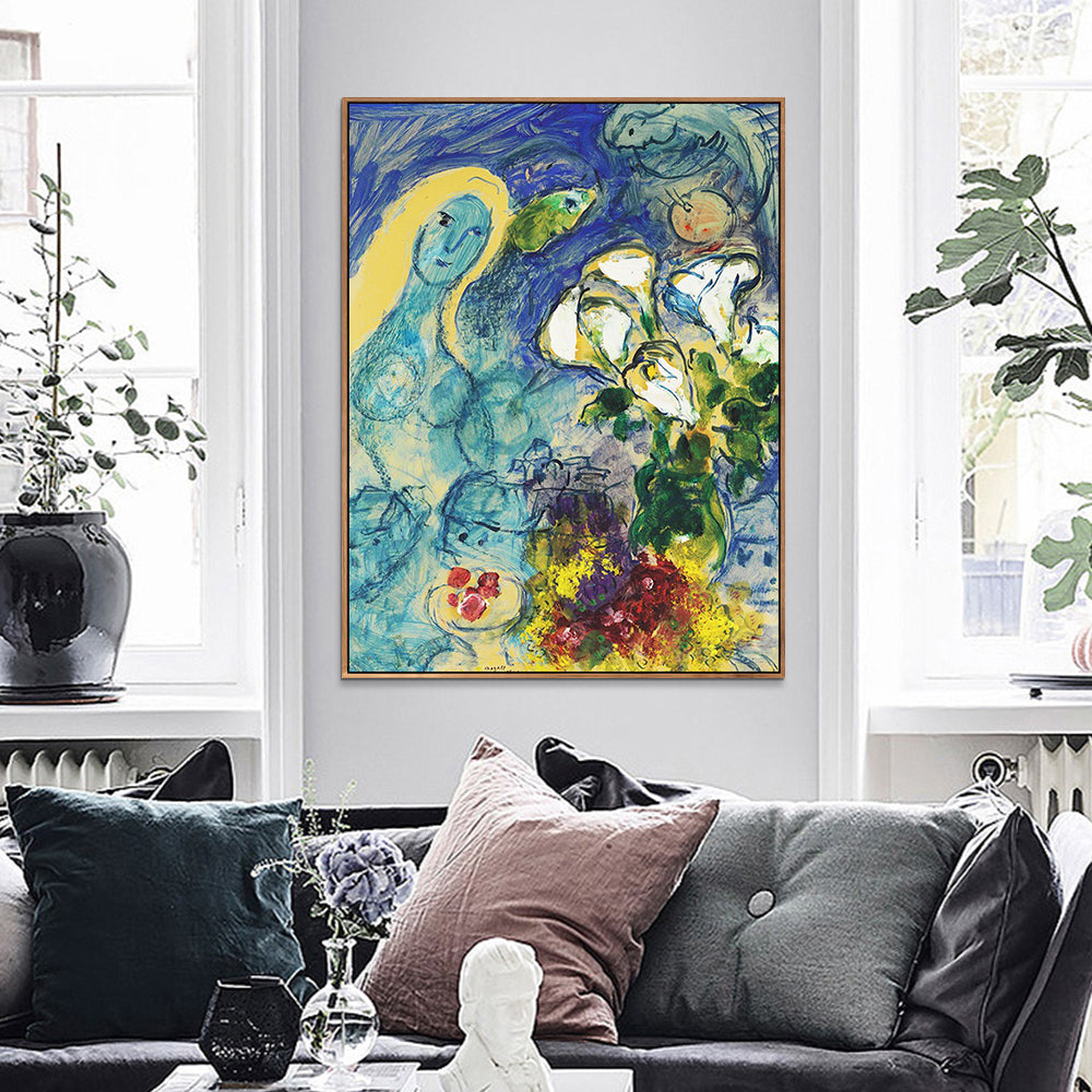 INVIN ART Framed Canvas Giclee Print Art Flower#9 by Marc Chagall Wall Art Living Room Home Office Decorations