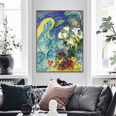 INVIN ART Framed Canvas Giclee Print Art Flower#9 by Marc Chagall Wall Art Living Room Home Office Decorations
