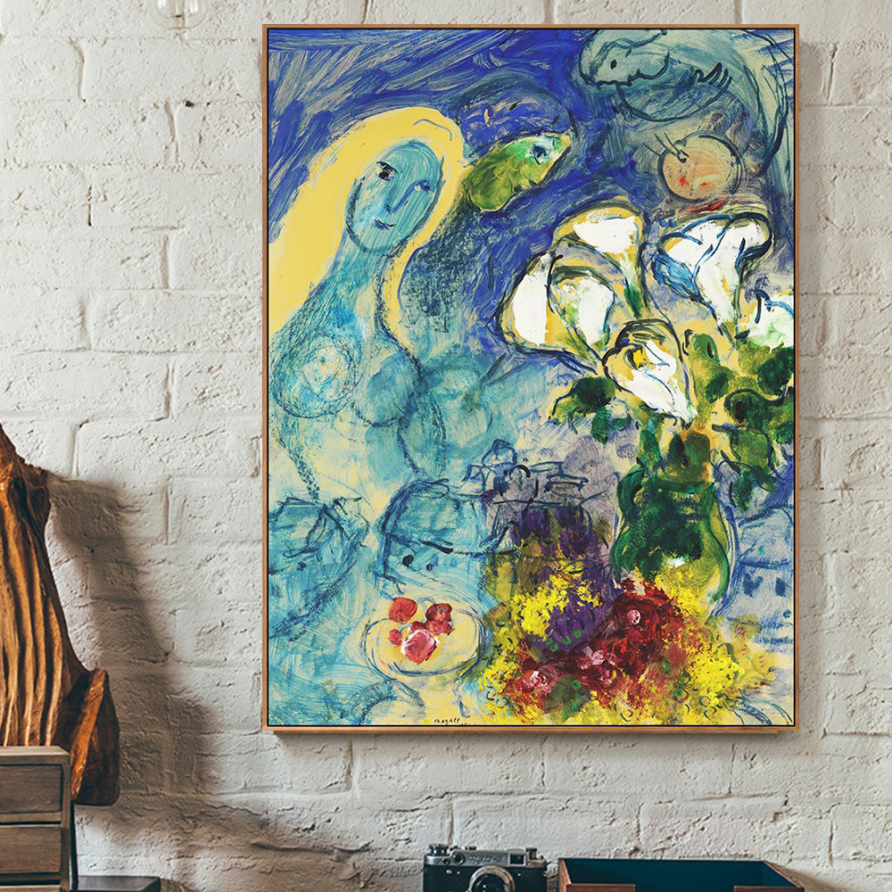 INVIN ART Framed Canvas Giclee Print Art Flower#9 by Marc Chagall Wall Art Living Room Home Office Decorations