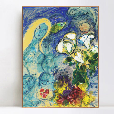 INVIN ART Framed Canvas Giclee Print Art Flower#9 by Marc Chagall Wall Art Living Room Home Office Decorations