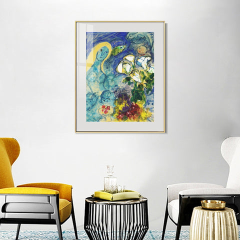 INVIN ART Mental Framed Canvas Giclee Print Art Flower 9 by Marc Chagall Wall Art Living Room Home Office Decorations