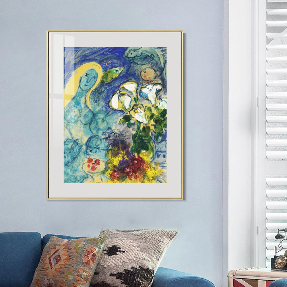 INVIN ART Mental Framed Canvas Giclee Print Art Flower 9 by Marc Chagall Wall Art Living Room Home Office Decorations