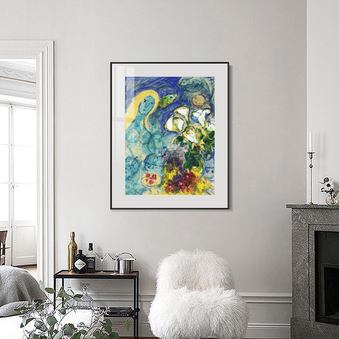 INVIN ART Mental Framed Canvas Giclee Print Art Flower 9 by Marc Chagall Wall Art Living Room Home Office Decorations