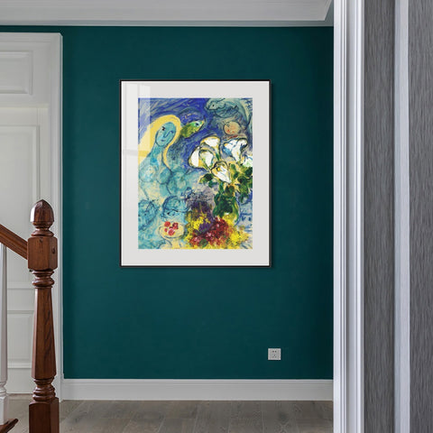 INVIN ART Mental Framed Canvas Giclee Print Art Flower 9 by Marc Chagall Wall Art Living Room Home Office Decorations