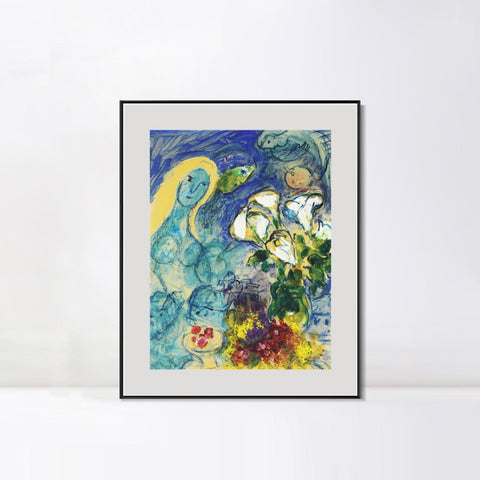INVIN ART Mental Framed Canvas Giclee Print Art Flower 9 by Marc Chagall Wall Art Living Room Home Office Decorations