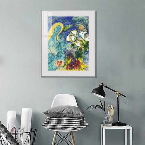 INVIN ART Mental Framed Canvas Giclee Print Art Flower 9 by Marc Chagall Wall Art Living Room Home Office Decorations