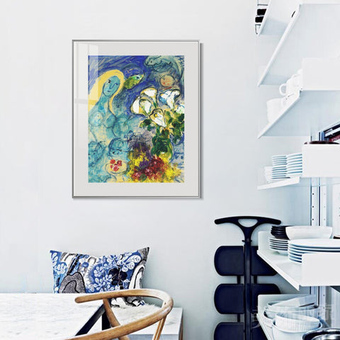 INVIN ART Mental Framed Canvas Giclee Print Art Flower 9 by Marc Chagall Wall Art Living Room Home Office Decorations