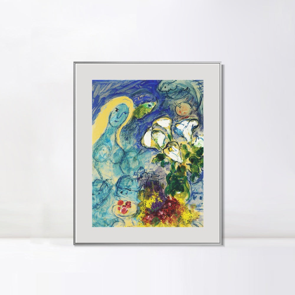 INVIN ART Mental Framed Canvas Giclee Print Art Flower 9 by Marc Chagall Wall Art Living Room Home Office Decorations