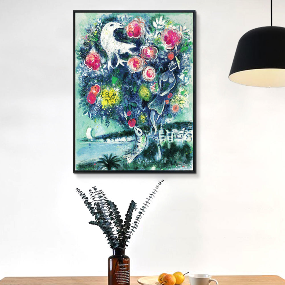 INVIN ART Framed Canvas Giclee Print Art Flower#12 by Marc Chagall Wall Art Living Room Home Office Decorations