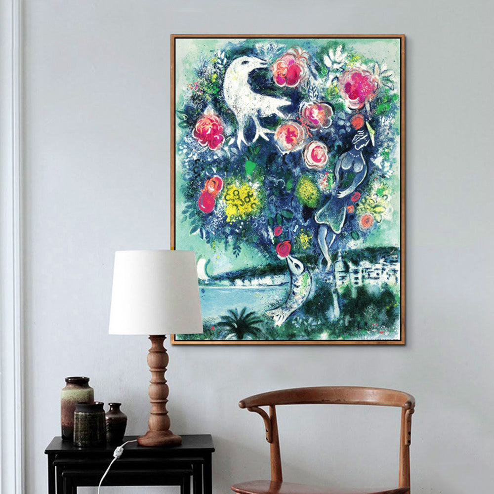 INVIN ART Framed Canvas Giclee Print Art Flower#12 by Marc Chagall Wall Art Living Room Home Office Decorations