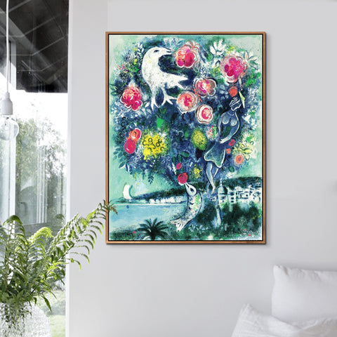 INVIN ART Framed Canvas Giclee Print Art Flower#12 by Marc Chagall Wall Art Living Room Home Office Decorations